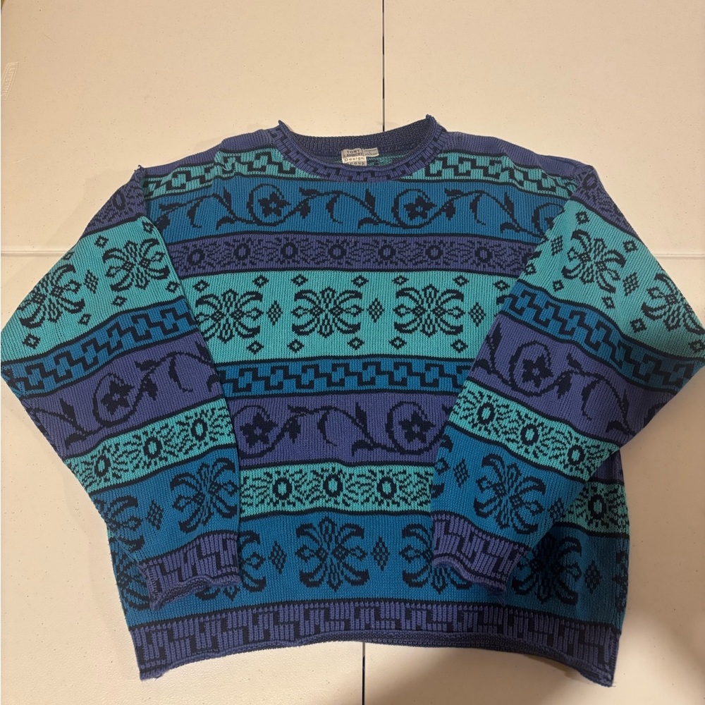 Tony Lambert 100% Cotton Crewneck Geometric Print Grandpa Style Sweater Men’s L